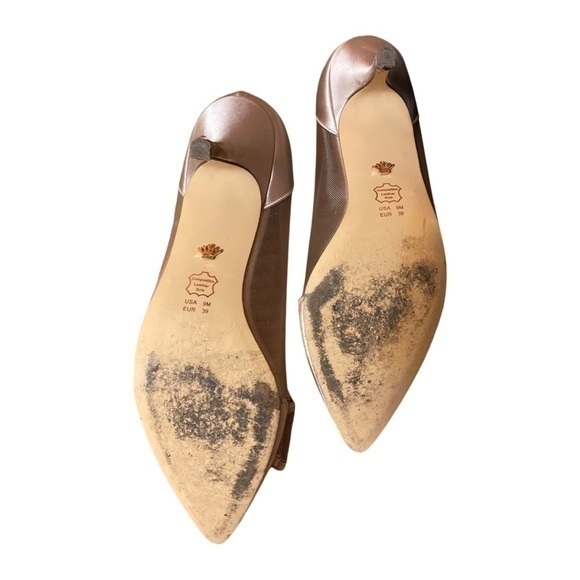 Nina size 9 champagne satin pumps bow heels wedding bridal shoes kitten heel - Picture 6 of 10